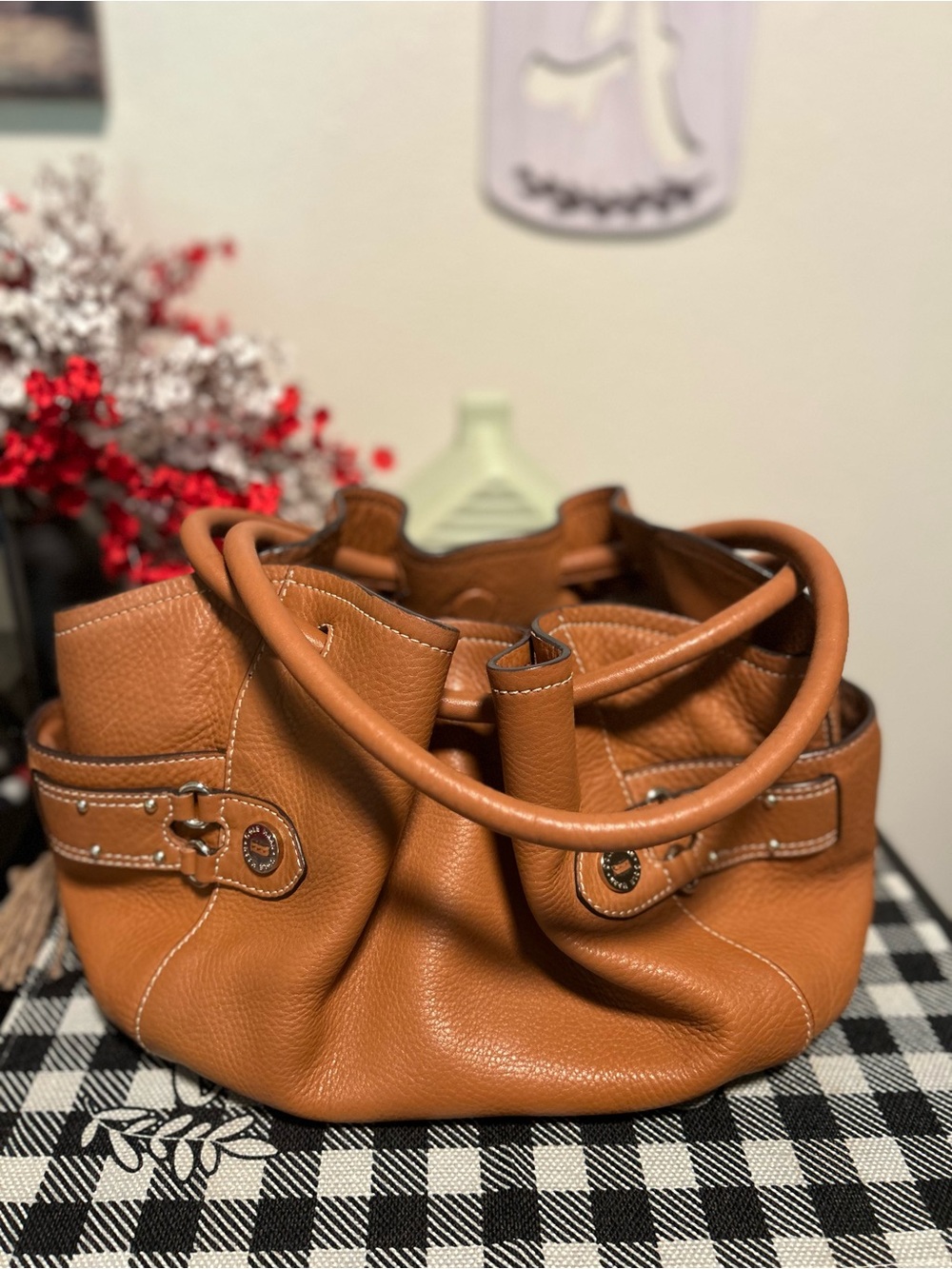 Cole Haan Tan Cognac Pebbled Leather Hobo Shoulder Bag